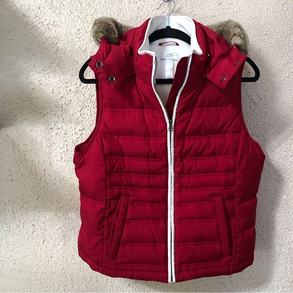 Ann Taylor Loft down puffer vest removable hood - Picture 2 of 12